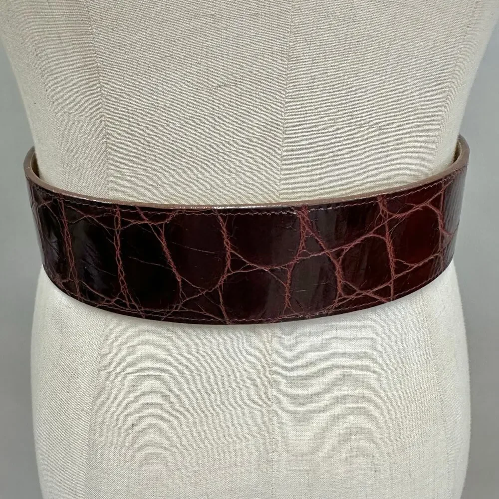 Catherine‎ Carson burgundy leather strap belt silver elephant & drop chain small